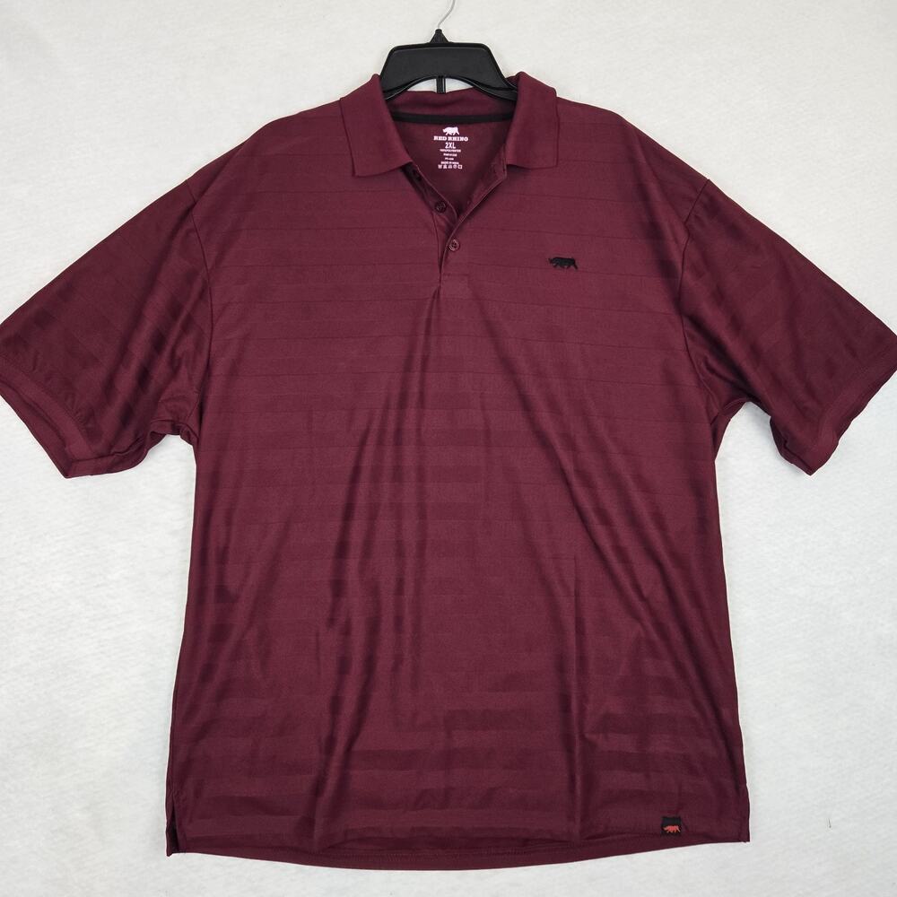 Red Rhino Polo Shirt Mens 2XL (XL) Red Striped Short Sleeve Cotton Blend *READ
